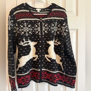 J. Jill Black and Red Reindeer Cardigan